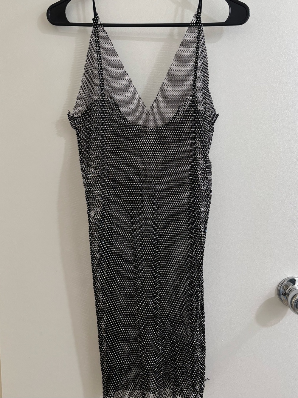 Black and Silver Mesh Rhinestone Slip Dress